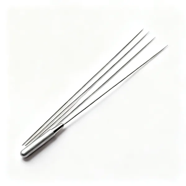 Milliner's needles: Several long milliner's straw needles of even thickness