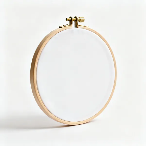 Wooden hoop: A round wooden embroidery hoop with a brass tightening screw