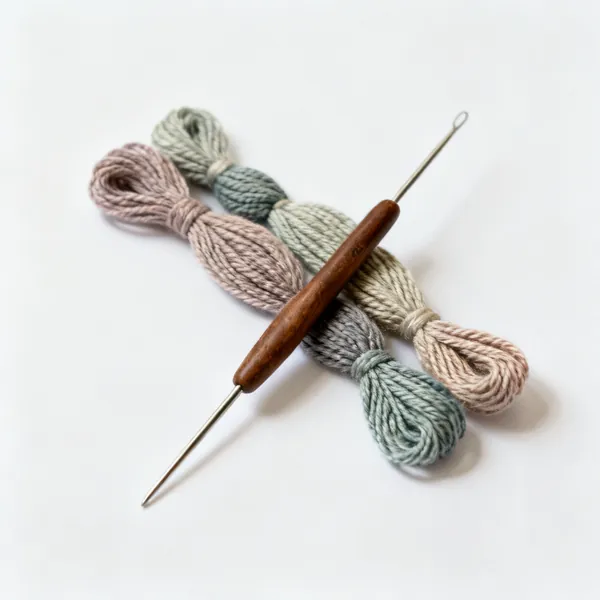 Crewel wool: Several skeins of fine crewel embroidery wool in muted colours