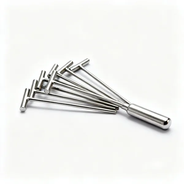 A handful of stainless steel T shaped blocking pins
