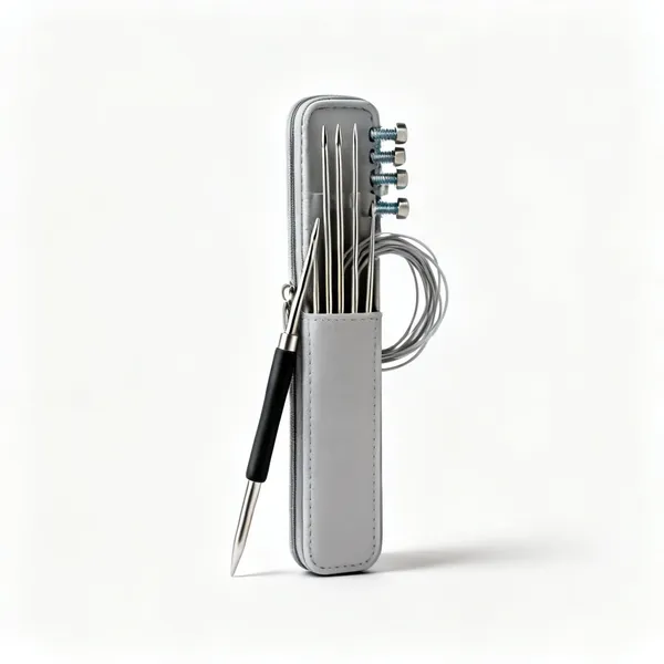 Interchangeable set: An interchangeable knitting needle set case with screw on tips and cables
