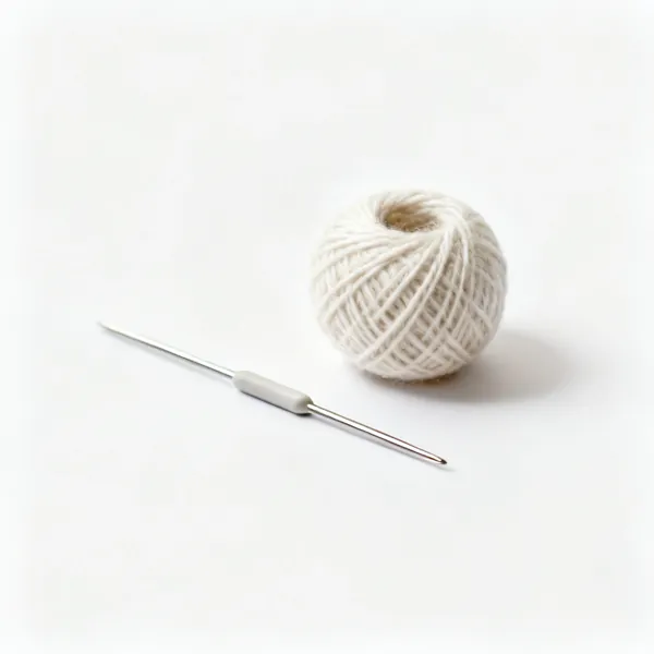 Lifeline yarn: A small ball of smooth cotton waste yarn beside a blunt needle