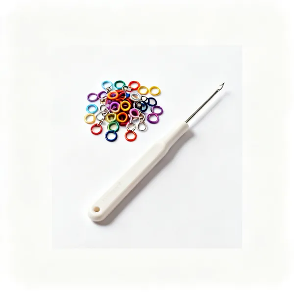 A handful of small coloured ring stitch markers