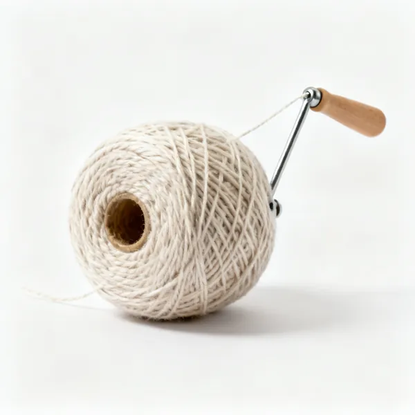 Yarn winder: A hand crank yarn ball winder with a partly wound centre pull cake