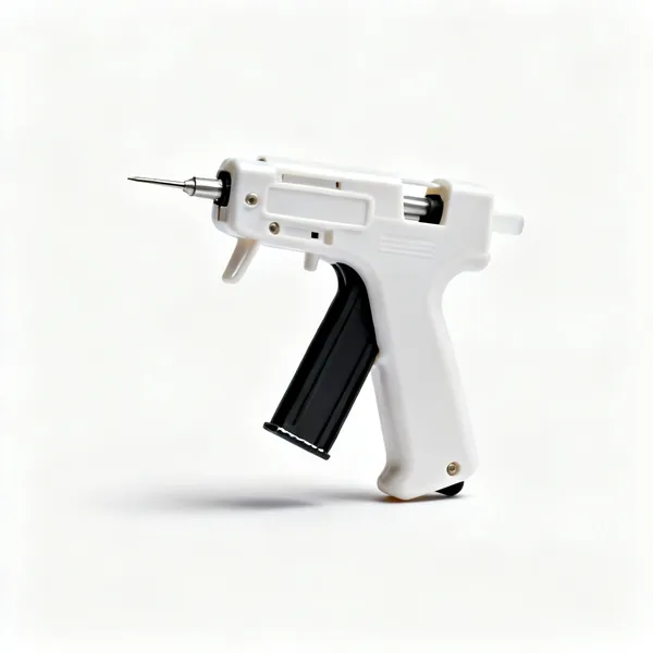Basting gun: A plastic basting tag gun with a needle tip and a tag magazine