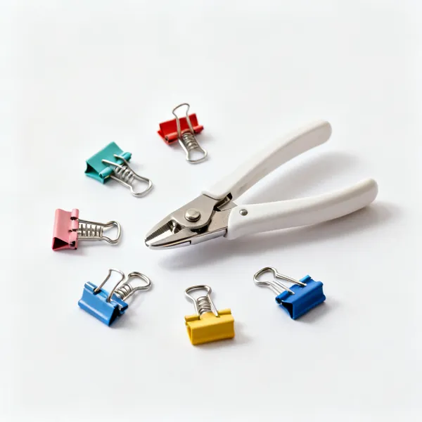 Several small colourful sewing clips with metal spring hinges