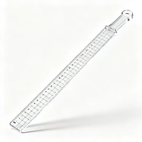 Long quilting ruler: A long clear acrylic quilting ruler with printed measurement lines