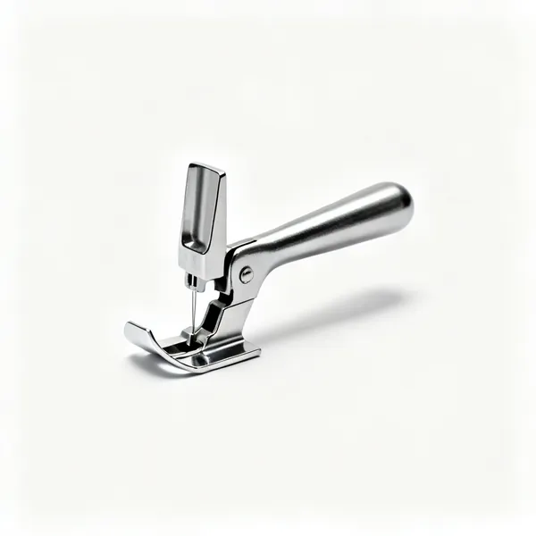 Quarter inch foot: A metal quarter inch quilting machine foot with a guide flange