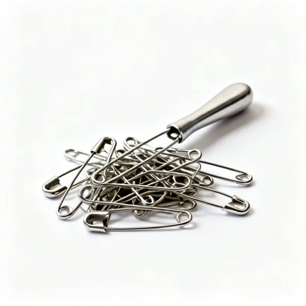 A pile of assorted metal safety pins