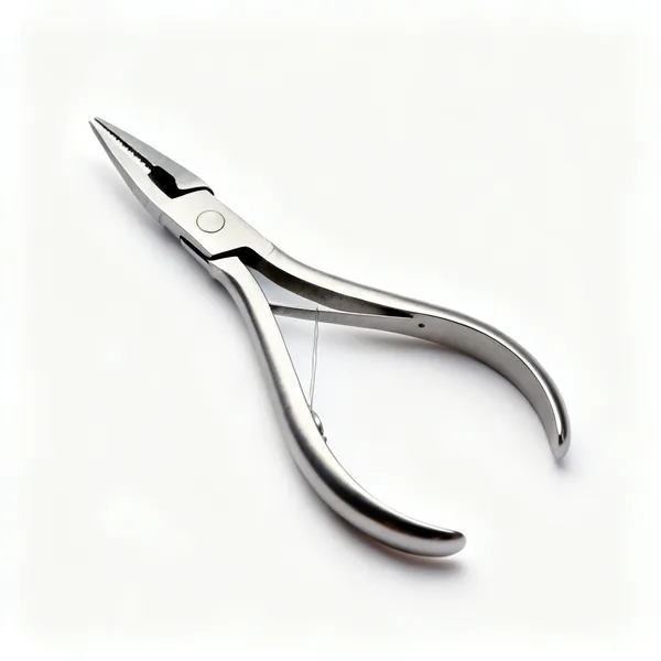 A pair of spring loaded thread snips with a curved handle