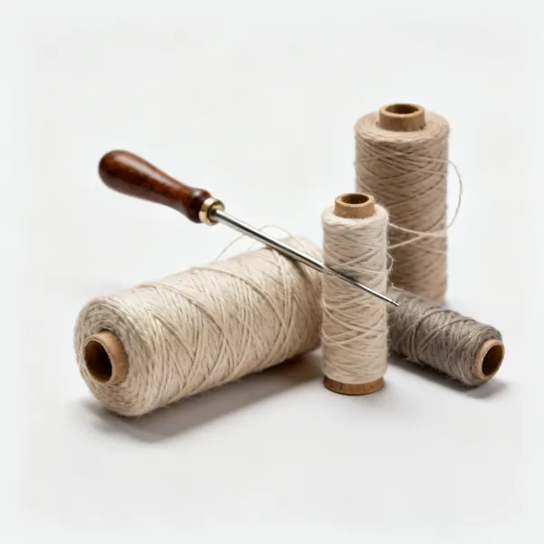 Cotton thread: Several spools of cotton sewing thread in neutral colours