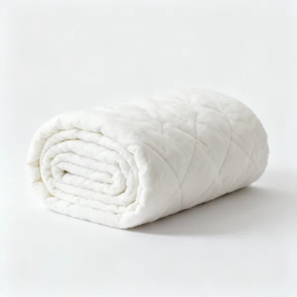 A folded roll of white cotton quilt wadding batting