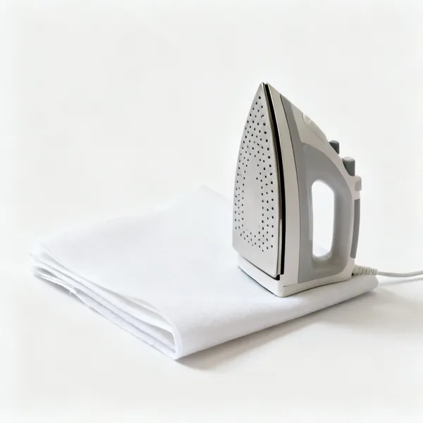 A folded piece of white fusible interfacing with a dotted adhesive side