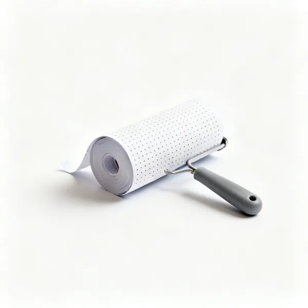 Pattern paper: A compact roll of dotted pattern drafting paper with one loose turn, centred with clear space at every edge