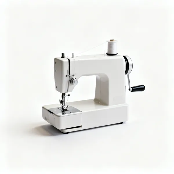 A domestic sewing machine with a needle, presser foot and thread spool