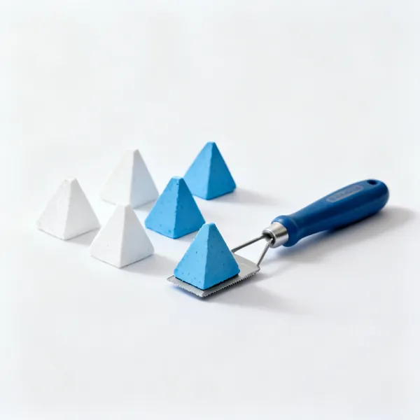 Several triangular blocks of tailor's chalk in white and blue