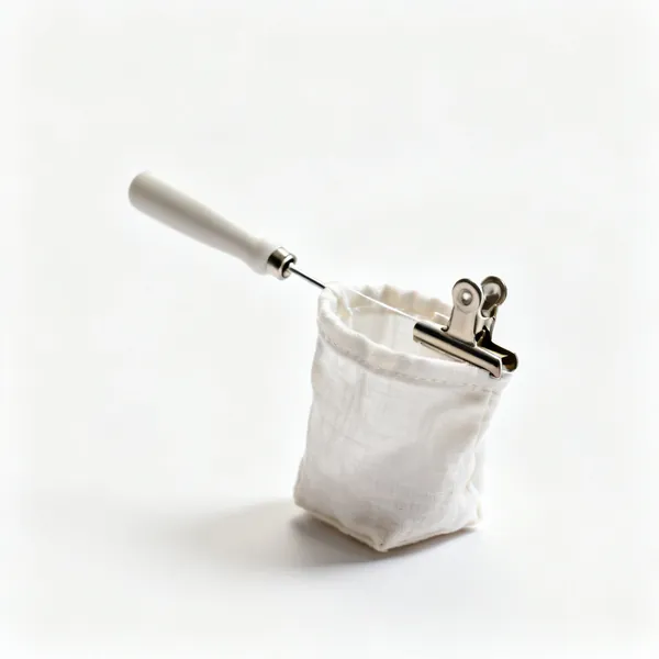 A small fabric thread catcher bag with a clip