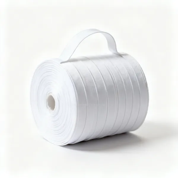 Rolls of flat white sewing elastic