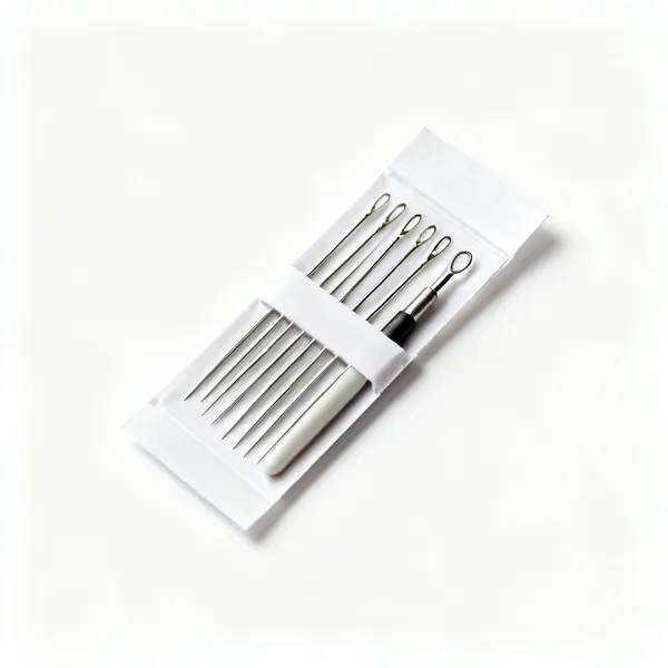 A packet of embroidery needles with long eyes