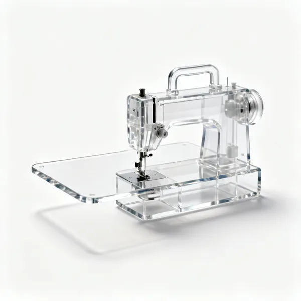 A clear acrylic sewing machine extension table