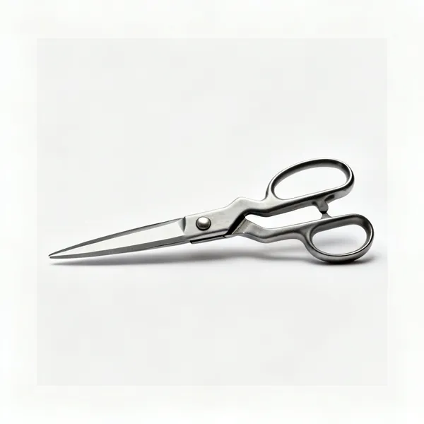 A pair of large fabric shears with an offset handle