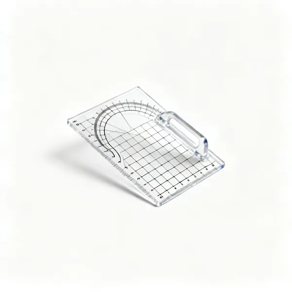A clear plastic pattern master ruler with curves and grid