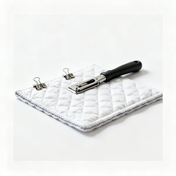 Metal binding clips on a quilt edge