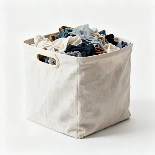 Scrap bin: A fabric bin full of fabric scraps