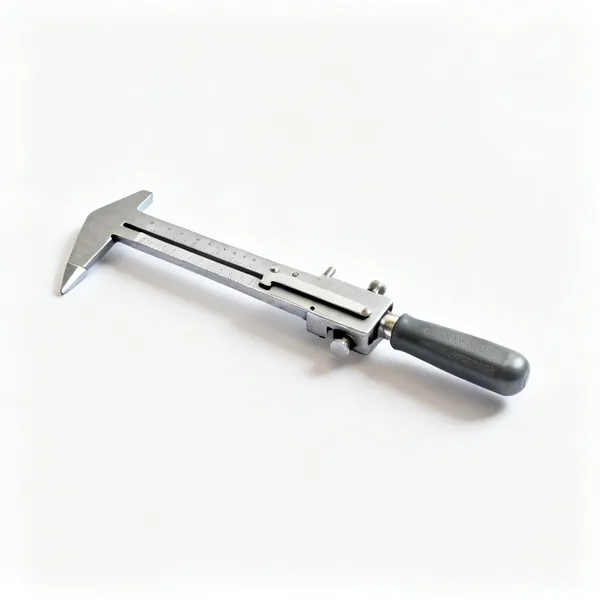 A metal seam gauge with a sliding marker