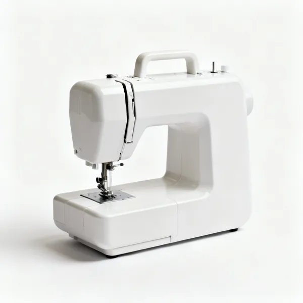 A white domestic sewing machine
