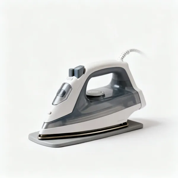 A steam iron on its heel rest