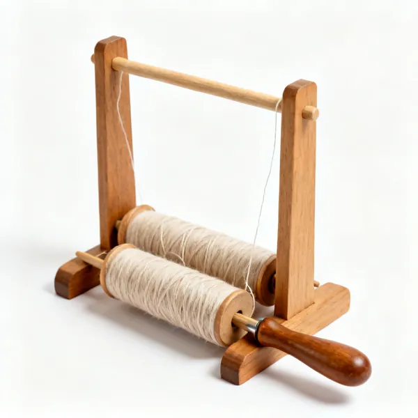 Thread rack: A wooden thread spool rack with reels