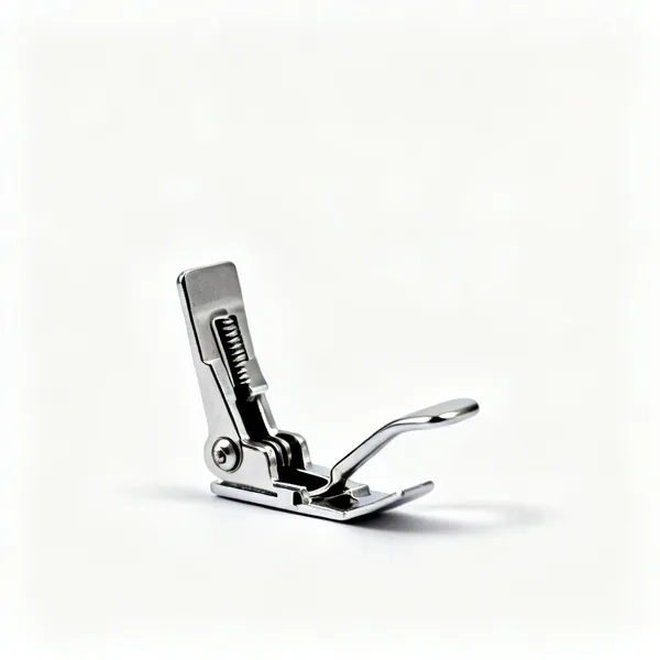 A metal sewing machine zipper foot