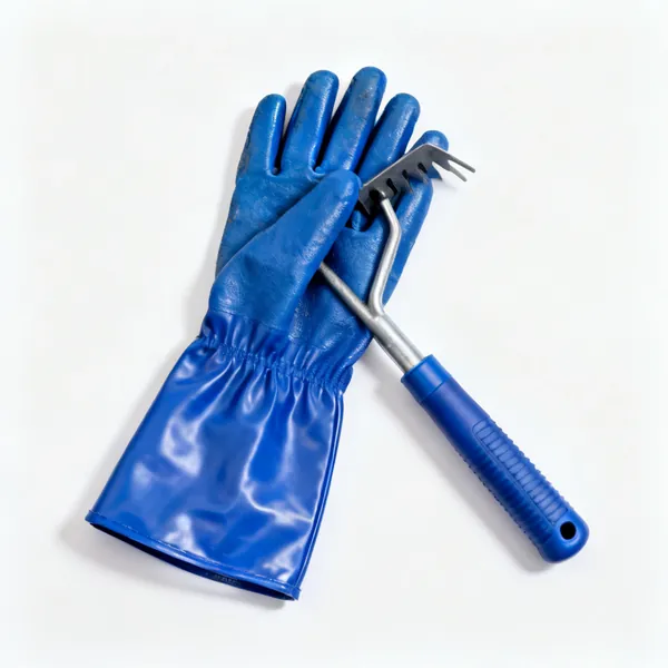 Waterproof gloves: A pair of blue waterproof work gloves