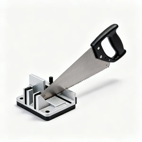 A mitre box with a saw