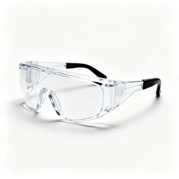 A pair of clear safety glasses
