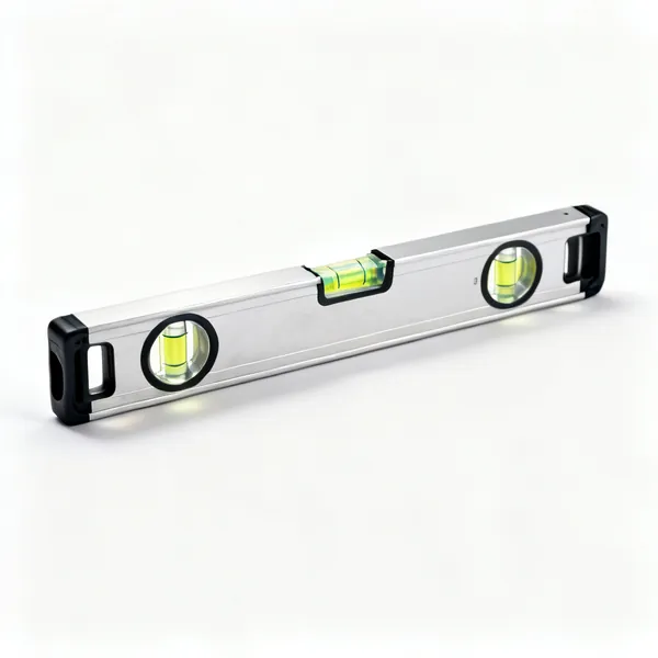 An aluminium spirit level with vials