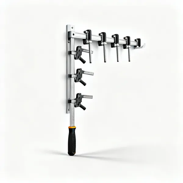 Clamp rack: A wall rack holding several clamps