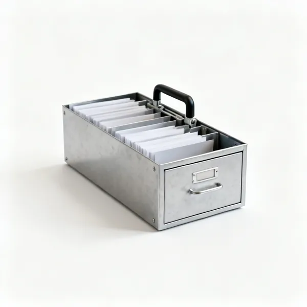 Repurposed cabinet: A metal filing cabinet used for tool storage