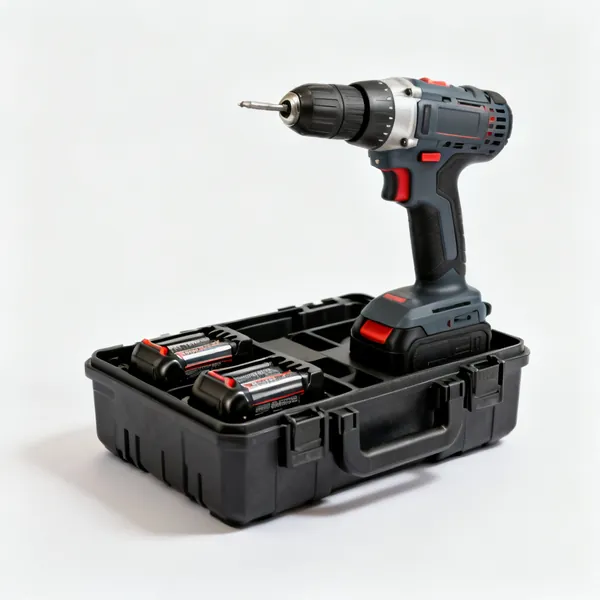A battery storage case with power tool batteries
