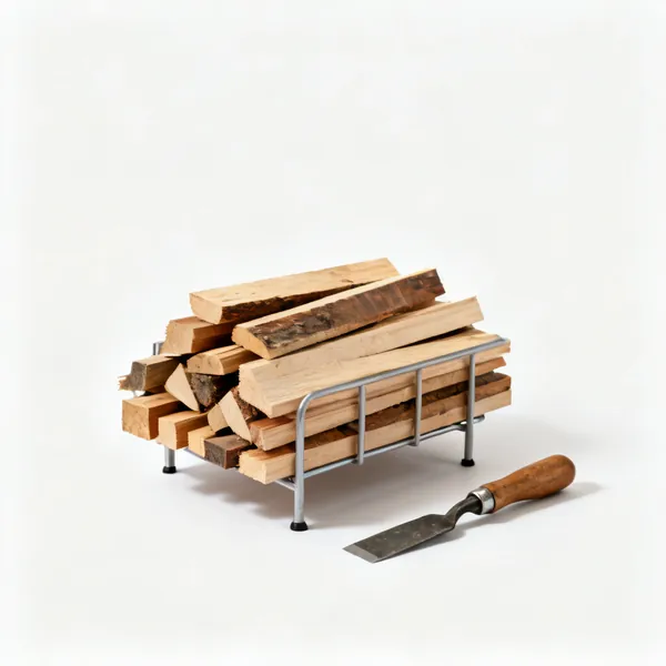 Offcut rack: A rack of sorted timber offcuts