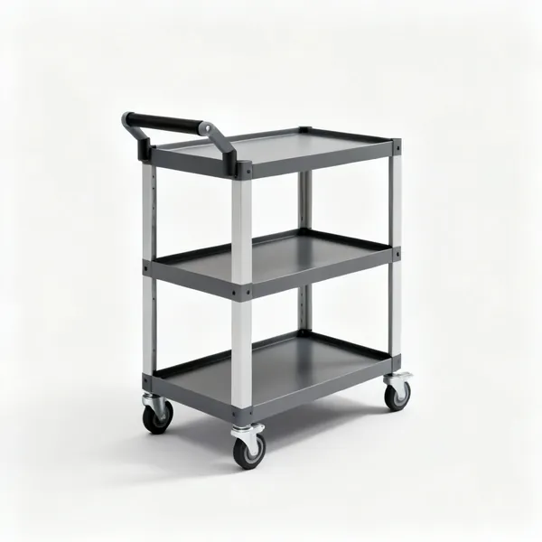 Mobile shelf trolley: A mobile shelving trolley on castors
