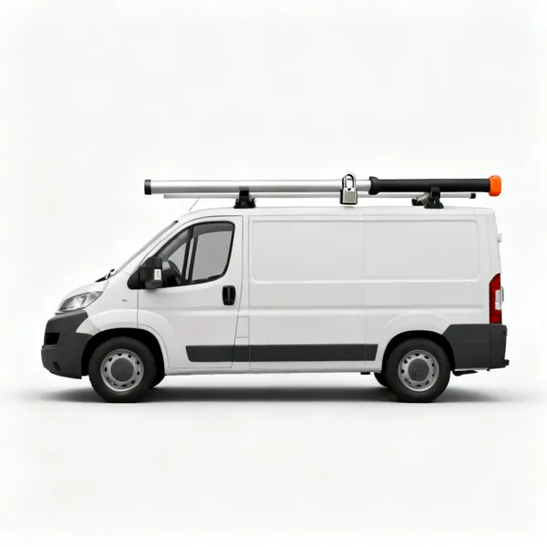 Roof rack & tube: A van roof rack with a lockable pipe tube