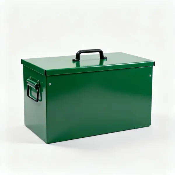 A large green steel lockable site box