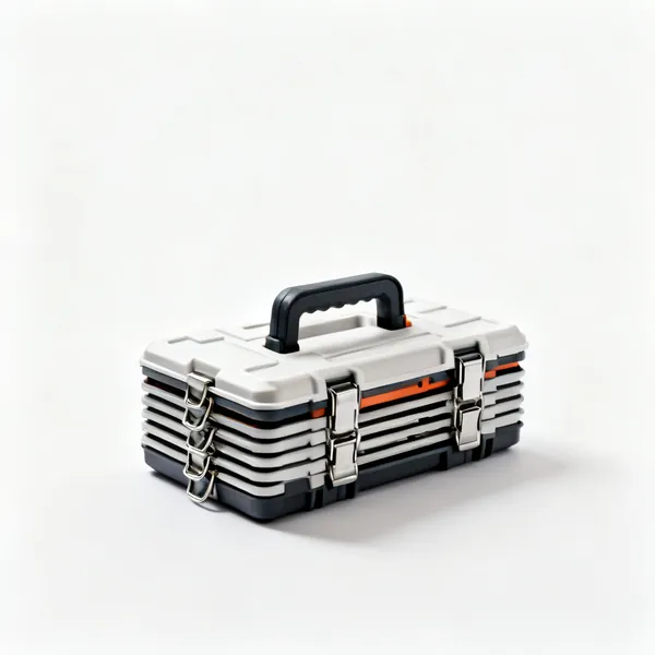 Stacking case system: A stack of clipped together modular tool cases