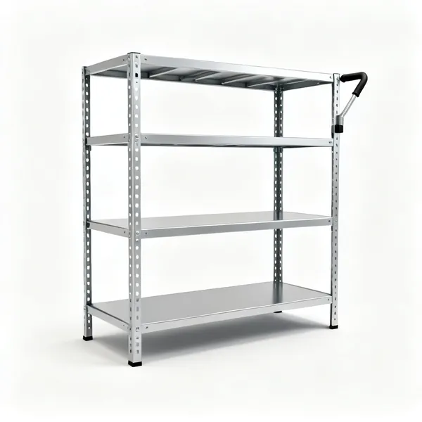 A boltless steel shelving unit