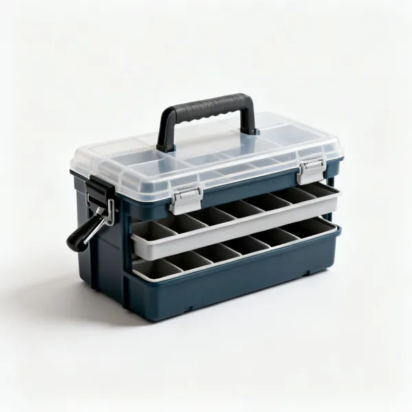 A tiered tackle box with trays