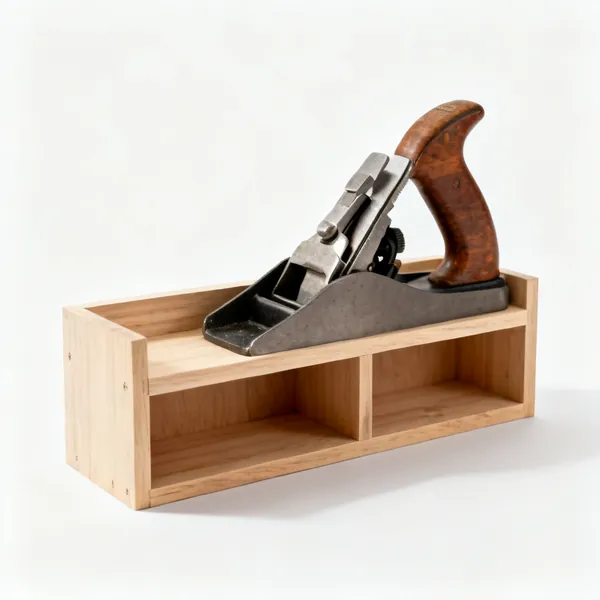 Timber shelving: Built in timber workshop shelving