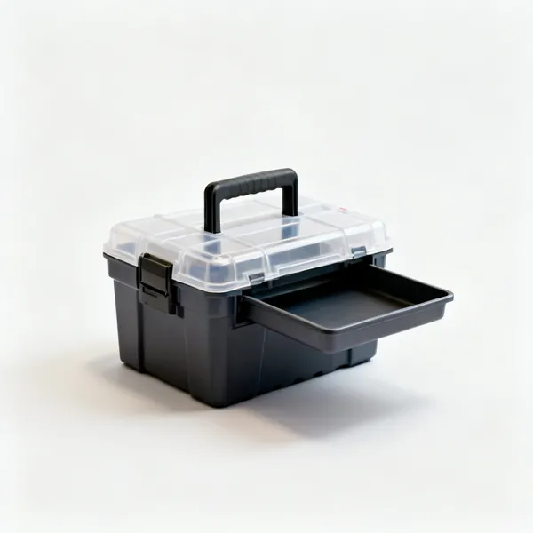 Tote tray box: A plastic tote toolbox with a lift out tray