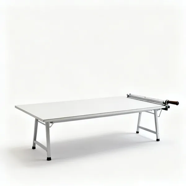 A large flat fabric cutting table